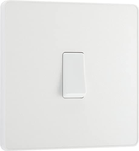 Image of BG Electrical Single Wall Light Switch, 2 Way, Screwless Front Plate, Round Edges, Evolve, Pearlescent White, 20A, 16AX, PCDCL12W