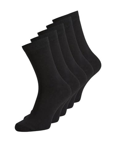 Image of Jack & Jones Men's Jacjens 5 Pack Noos Socks, Black/Detail:Black Black Black Black, One Size UK