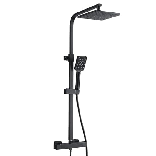 Image of Thermostatic Shower Mixer Set, NewEast Matte Black Square Thermostat Shower System for Bathroom, Shower Bar Shower Unit