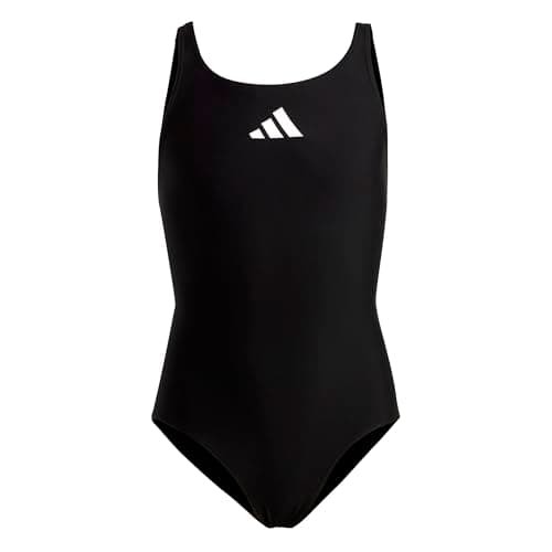Image of adidas Girl's Solid Small Logo Swimsuit, Black/White, 11-12 Years