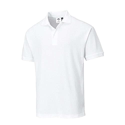 Image of Portwest B210 Naples Mens Polo Shirt Short Sleeve Pique Knit Polycotton Corporate Workwear Uniform UPF 40 Plus UV Protection Rib Collar Cuffs Twin Stitched Seams, White, XXL