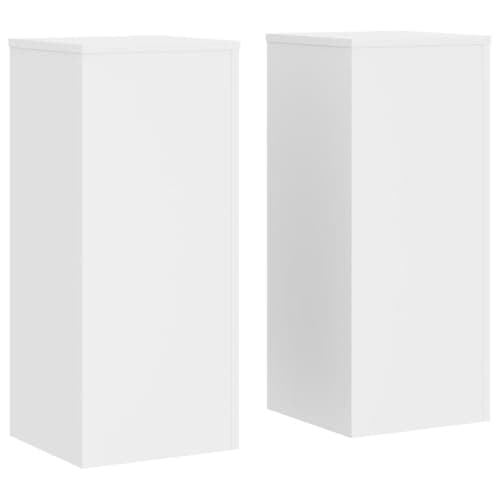 Image of vidaXL Plant Stands - 2 Pcs White Engineered Wood | Indoor/Outdoor Flower Pot Holders - 30x30x70 cm, Modern Hollow Design, Easy to Clean