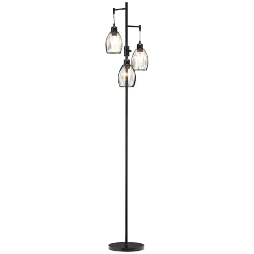 Image of HOMCOM 3-Light Floor Lamp, 170cm Industrial Dimmable Standing Lamp with Steel Wire Cage Lampshades for Living Room, Bedroom, Dining Room, Study, Bulb Not Included, Black