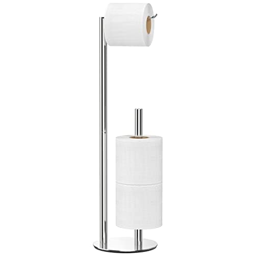 Image of Brushed Nickel Toilet Paper Holder Stand,Free-Standing Toilet Paper Storage,Stainless Steel Toilet Tissue Paper Roll Storage Shelf and Dispenser Holds 3 Paper Rolls,Bathroom Accessories