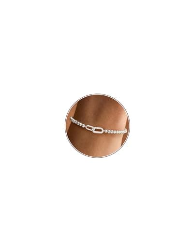 Image of HANLI Silver Beaded Bracelets for Women Stretch Handmade Ball Bracelets Cute Charm Bracelet Dainty CZ Stackable Jewellery Gifts Trendy Stuff