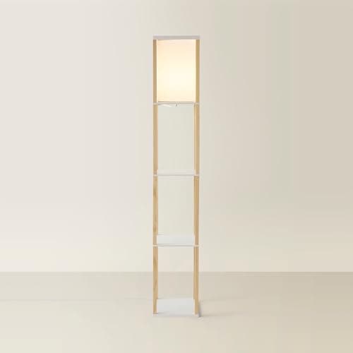 Image of MiniSun | Oak Wooden Floor Lamp with Shelves | Floor Lamps & Torchieres, Home Décor & Improvement Essential | Includes 10W GLS Bulb [3000K Warm White]