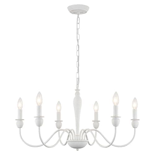 Image of MRHYSWD White Chandelier, 6 Lights Metal Vintage Chandeliers Ceiling Lights Living Room Bedroom Kitchen Hallway Lounge, Vintage Pendant Light Fixtures - Height Adjustment - Without E14 Bulbs