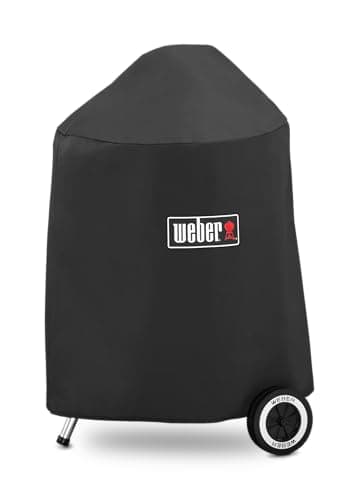 Image of Weber Premium BBQ Cover/For 47 cm Charcoal Barbecues, Breathable Water-Resistant Fabric with UV Protection and Fastening Strap, Black, 82.5 x 51 x 52 cm