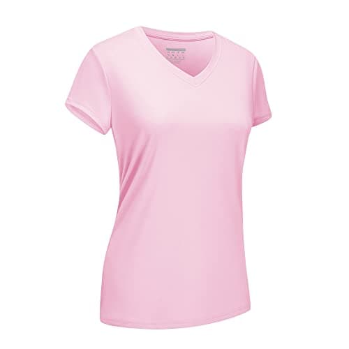 Image of EKLENTSON Women V Neck Tshirt Sun Protection Shirts for Women Work Out Tops Gym for Women Light Pink,L
