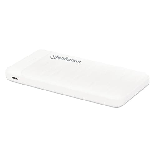 Image of Manhattan Power Bank, 10000 mAh, Output: 2x USB-A (2.1A & 1A), Input: USB-C & Micro-USB (both 2A), White, Blister