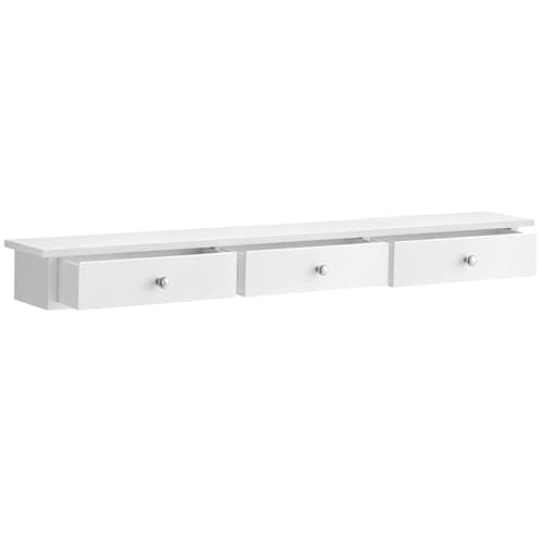 Image of SONGMICS LWS085W01 Floating Wall Shelf with 3 Drawers, Wall Storage Unit, 80 x 15 x 10 cm, for Hallway, Living Room, Bedroom, Kitchen, High Gloss Painting, White