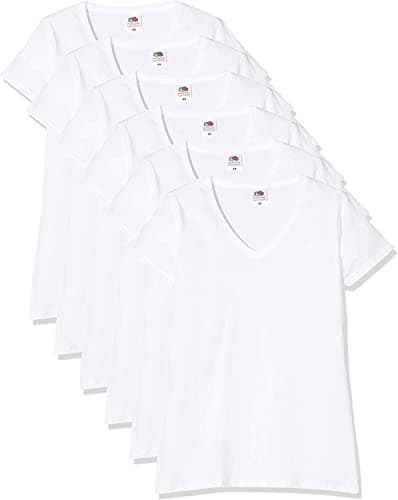 Image of Fruit of the Loom Women's Lady-Fit V-Neck Valueweight Tee, 5 Pack Regular Fit V-Neck Short Sleeve 5 T - Shirt, White (White 30), 10 (Manufacturer Size:L)