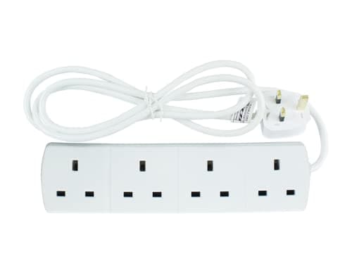 Image of Extension Plug 4 Way Socket Long Extension Lead Mains Powers Gang Way Adapter Surge Protection With 1 Meter White Power Cable Strip Socket For Home Office (1, 1 meter)