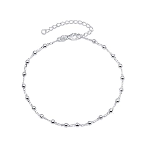 Image of Amberta Italian Sterling Silver Anklet for Women 925 | Adjustable Ankle Bracelets for Women Beaded Heart Summer Jewellery: Beads