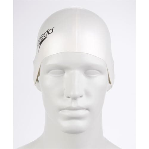 Image of Speedo Unisex-Adult Flat Silicon Swim Cap | Swim Essentials | Hair Protection, White, One Size