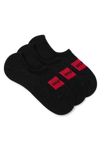 Image of HUGO Mens 3P LC LABEL CC Three-pack of invisible socks with red logo labels