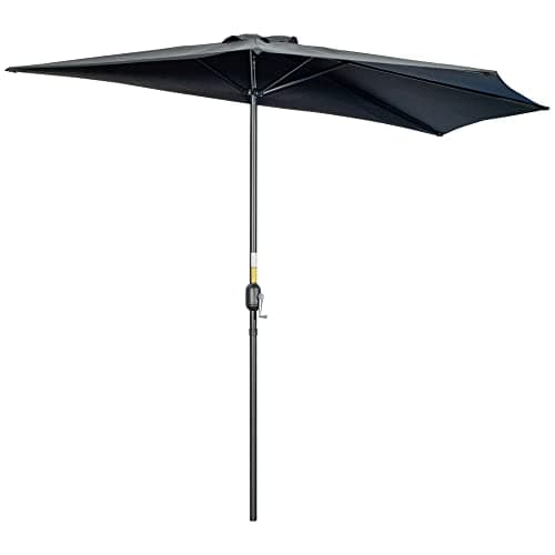 Image of Outsunny 3(m) Half Parasol, Semi Round Umbrella with Metal Frame, Crank Handle for Balcony, Garden, Black