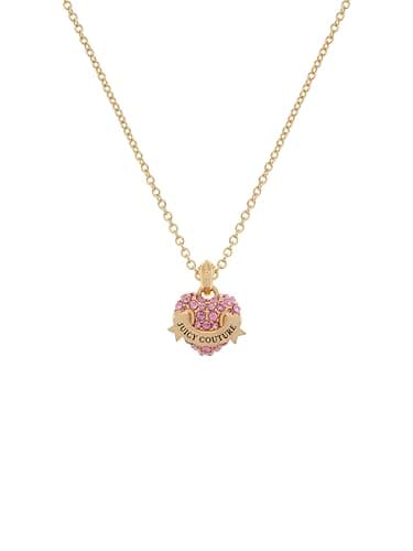 Image of Juicy Couture Crystal Icon Heart Small Pendant Necklace for Women (Gold/Pink Crystal)