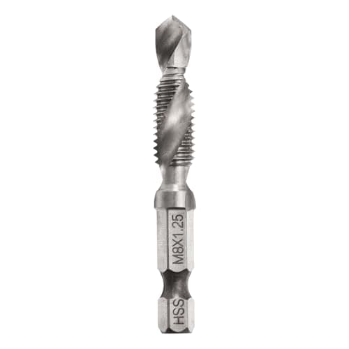 Image of sourcing map Combination Drill and Tap Bit, Metric M8 x 1.25 Thread 1/4" Hex Shank, Threading Screw Taps Spiral Flute Machine Drilling Tapping Tool, High Speed Steel (HSS) 6542