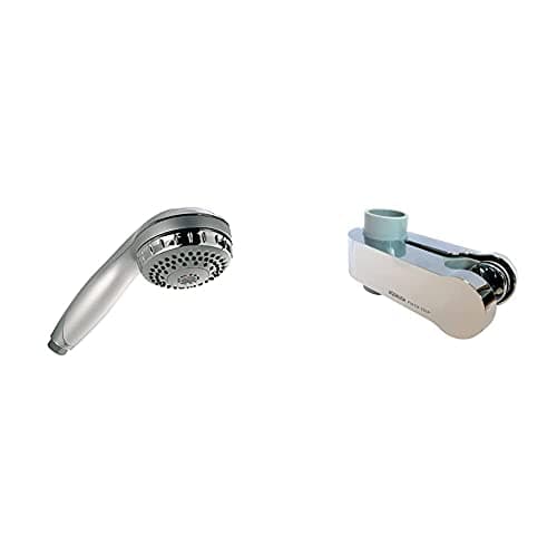 Image of Aqualisa Varispray Handset/Shower Head, Chrome & Pinch Grip Sliding Shower Handset Holder for 25mm Rail, Chrome/Grey
