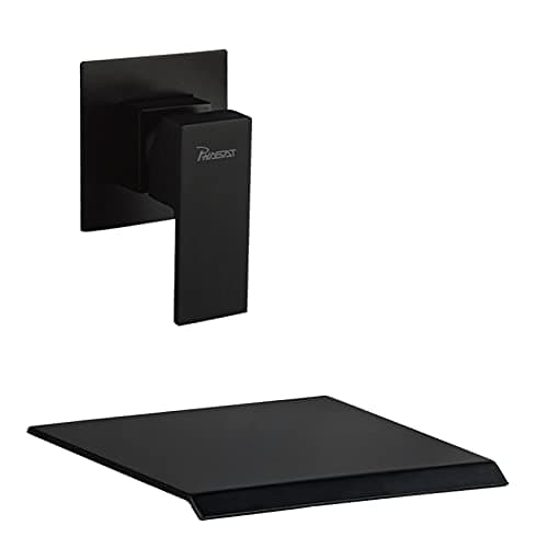 Image of PHASAT Black Wall Mounted Bath Taps Brass Waterfall Basin Mixer Taps with 20cm Wide Spout Bath Filler Taps BB02E