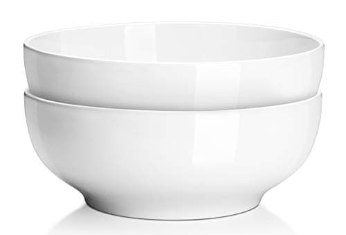 Image of DOWAN Large Serving Bowls, 2.7L Salad Bowls, Φ24cm Ceramic Pho Bowls Set of 2, Serving Dishes for Dinner Parties, Microwave & Dishwasher Safe, Stackable, Easy Clean, Soft White