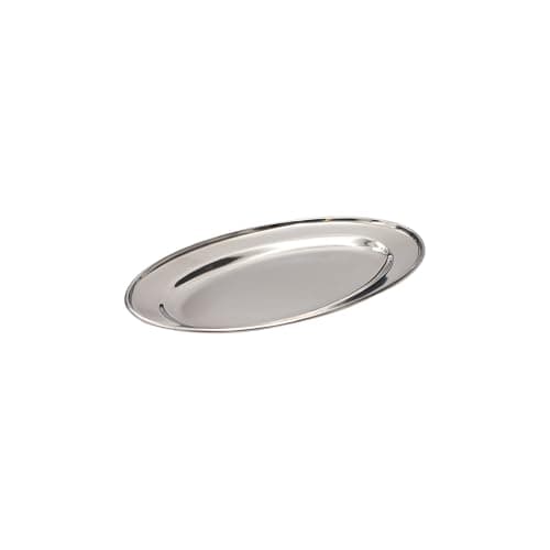 Image of Buckingham Mirror Polish Oval Serving Tray Heavy Gauge Plate Stainless Steel Durable Meat Platter for Restaurant Catering Parties Buffet BBQs and Everyday Large Dining (20 Cm)