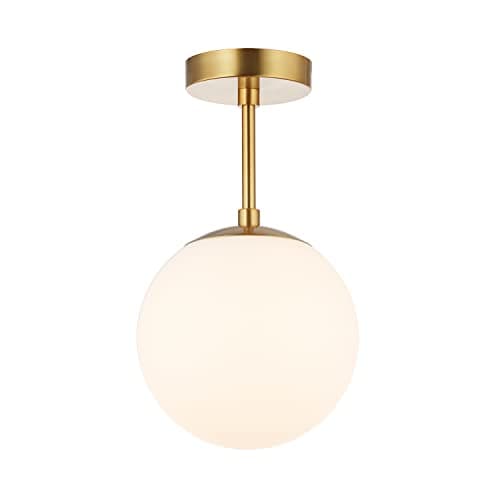 Image of Happy Homewares Traditional and Sleek Opal Glass Globe IP44 Bathroom Ceiling Light in Brushed Gold | 24cm x 20cm | 60w Max | Also Suitable for Hallways Lounges Conservatories etc