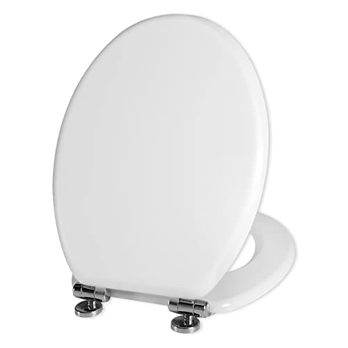 Image of Angel Shield Wooden Toilet Seat with Adjustable Soft Close Hinges Antibacterial Molded Wood Toilet Seat Quick Release Removable Lid for Easy Cleaning and Assembly (White)