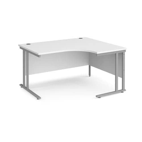 Image of Office Monster Cooper right hand ergonomic desk 1400mm wide - silver cantilever leg frame, white top
