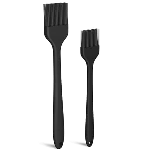 Image of NileHome Silicone Baking Pastry Brush Oil Brush High Temperature Resistant Non-Stick, Suitable for Kitchen Baking, Grilling, Cooking, black-2pcs,8+10in
