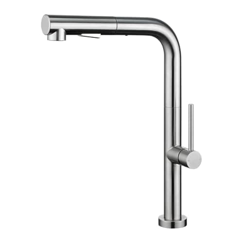 Image of YardMoent Kitchen Tap, Kitchen Taps Mixer with Pull Out Spray, Sink Mixer Tap with L-Shaped 360º Swivel Spout, 1 Hole Rectangle Single Lever Mono Bar Taps, Brushed Nickel