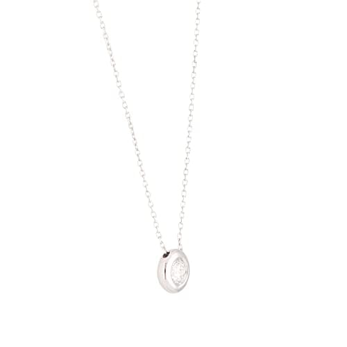 Image of Jollys Jewellers Women's New! 18Ct White Gold 0.15ct Diamond Solitaire Pendant &16.5/17.75" Belcher Chain