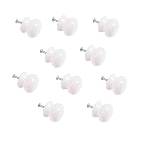 Image of SISI UK Pack of 10 Ceramic Knobs for Cupboards & Draws 38mm White Knob Door Handles Chest Canister Draws Handles Pull Handles with Screws for Drawer, Wardrobes, Interior Doors, Kitchen, Living Room