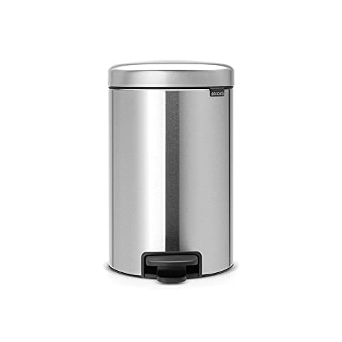 Image of Brabantia NewIcon Pedal Bin 12L (Matt Steel) Soft-Closure Rubbish Waste Bin, Removable Inner Bucket + Free Bin Bags