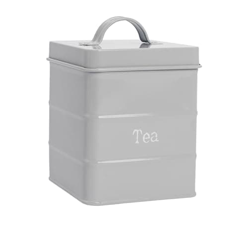 Image of Harbour Housewares Metal Tea Storage Canister - Grey - 1x Vintage Retro Food Storage Canister Tea Caddy Food Preservation Container Tin with Airtight Fit Lid for Kitchen Organisation & Home Décor