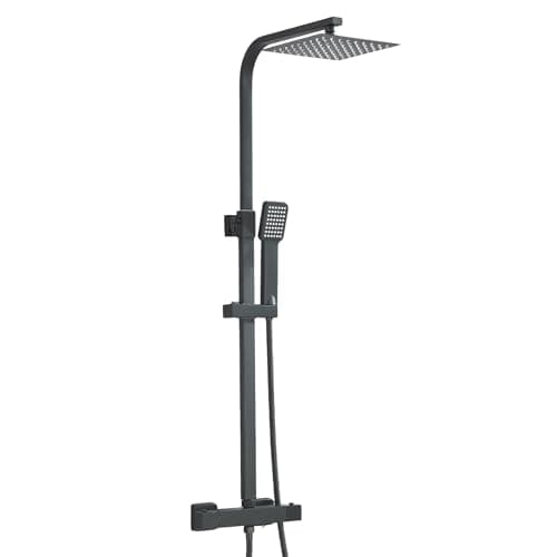 Image of HARNART Bathroom Thermostatic Shower Mixer Set and with Adjustable 8 inch Overhead Rainfall Shower Head Twin Head,Bath Mixer taps with Shower Black