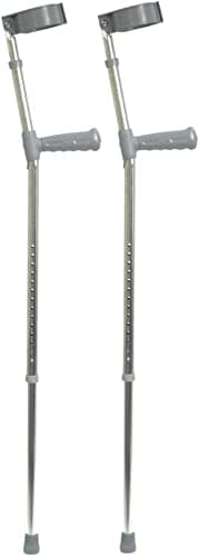 Image of Aidapt Adjustable Height Aluminium Lightweight Walking Elbow Crutch with Anti Slip Ferrule Feet to Aid Stability and Confidence when Walking Aid Sold as a Pair, Silver