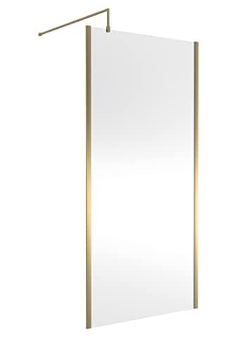 Image of Hudson Reed WRSOBB10 Modern Bathroom Outer Framed Wall Fixed Wetroom Screen with Support Arm, 1000mm, Brushed Brass