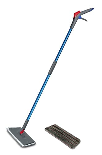 Image of Addis Spray Mop Go Duo Microfibre Flat Floor Mop with Integral Water Tank Handle and Extra Replacement Pad MOB, Blue