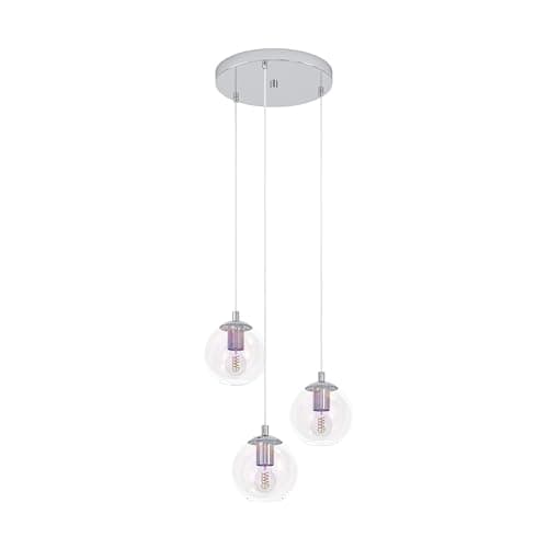 Image of Eglo Cluster Pendant Lighting Ariscani 2, 3-Light Hanging lamp for Dining Table, Iridescent Ceiling Light Fitting Living Room, Chrome Coloured Metal and Shimmering Glass, E27 Socket, Ø 42.5 cm