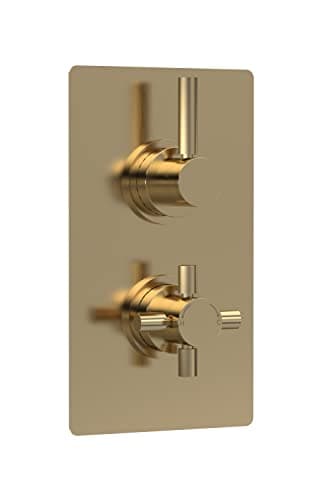 Image of Hudson Reed A8003V Tec Lever Modern Bathroom Lever Twin Thermostatic Concealed Shower Valve - 1 Outlet, 215mm, Brushed Brass