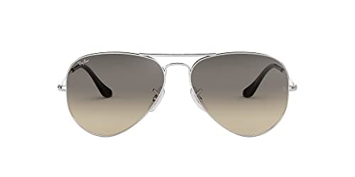 Image of Ray-Ban Unisex's RayBan Aviator Classic Sunglasses, Silver Frame with Light Grey Gradient Lenses, 62 mm