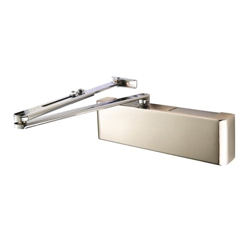 Image of Ironmongery Solutions® Overhead Door Closer Variable Power Adjustable Strength Door Control for Interior and Commercial Applications (Polished Nickel Plated)