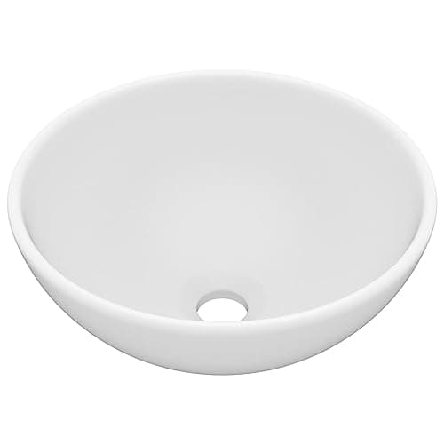 Image of vidaXL Luxury Bathroom Basin, Ceramic Material in Round Shape, Above Counter Installation, Hassle-Free Cleaning, 32.5x14 cm, Matt White
