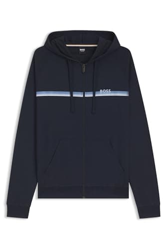 Image of BOSS Mens Authentic Jacket H Cotton-terry zip-up hoodie with stripes and logo