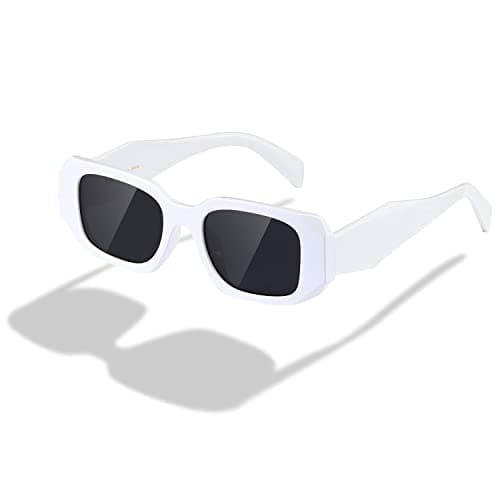 Image of kimorn Rectangle Trendy Sunglasses for Women Men Retro Trendy Sun Glasses 90’s Vintage Square Frame (White Frame Grey Lens)