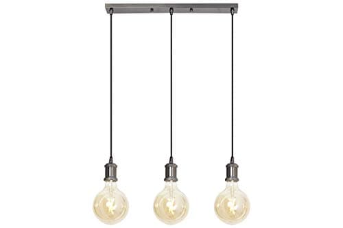 Image of 4lite Indoor Vintage 3 Light Bar Pendant Ceiling Light (Blackened Silver) Pendant Light with 1.5m Adjustable Cable & 3X 640lm E27 G125 LED Smart Amber Coated Filament Bulb- 4L1/7017-4Yr Guarantee