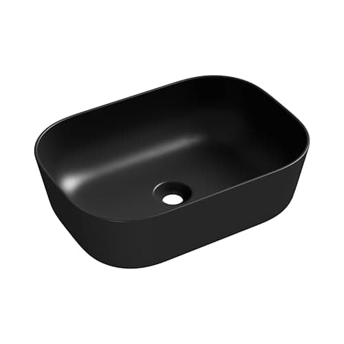 Image of Eridanus Bathroom Vessel Sink, Rectangular Countertop Sink, Vitreous China Square Washbasin, Cloakroom Ceramic Basin Sink for Lavatory Cloakroom Vanity Unit, Matte Black - 465 x 325 x 135mm