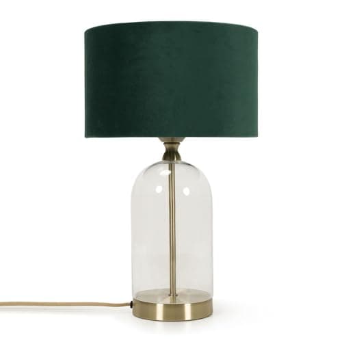 Image of ValueLights | Glass and Gold Metal Table Lamp with a Forest Green Velvet Lampshade | Home Décor, Bedside & Desk Lamp